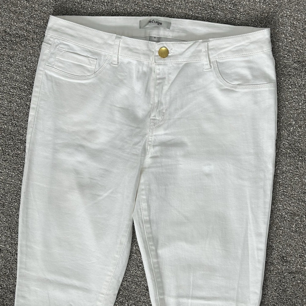 Refuge White Mid-Rise Skinny Jeans ~ Women's Size 10 ~ Stretch Gold Button - Picture 2 of 8